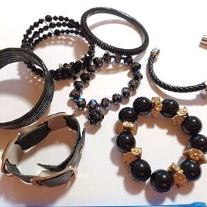 Vintage Goth Style Black Noir Bracelet bundle 7 pc Bundle